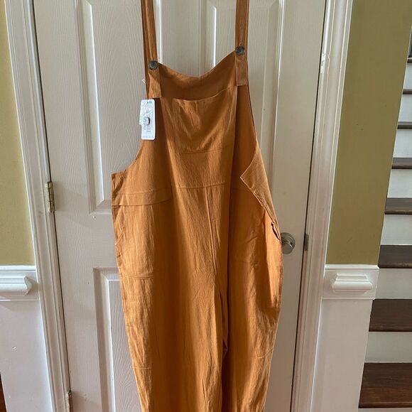 NWT YESNO Cotton Rustic brown Long Casual Loose Rompers with pockets SZ3XL - Picture 3 of 8